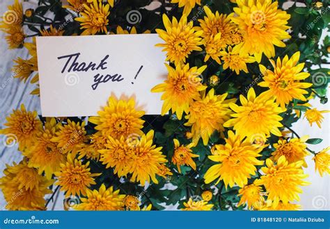 Card With Handwritten Text Thank You On A Background Of Flower Stock