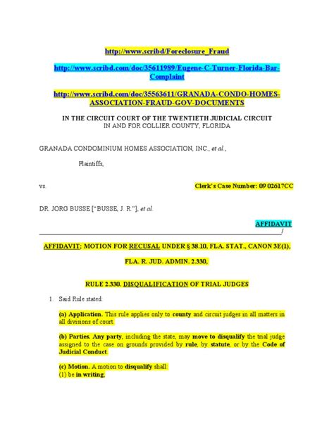 Motion For Recusal Of Def Eugene C Turner Judicial Disqualification