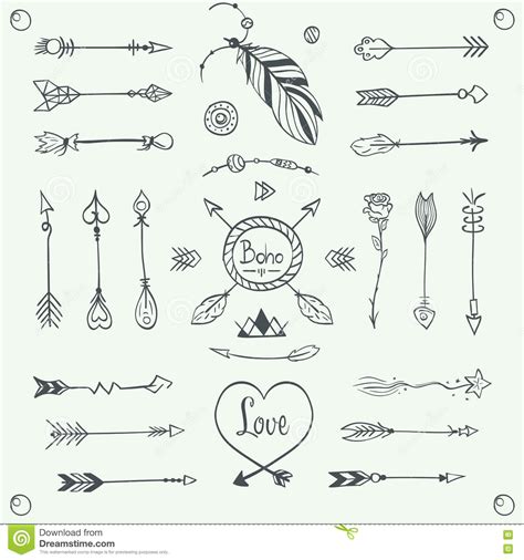 Hand Drawn Tribal Arrows Vector Boho Style Illustration Stock Vector