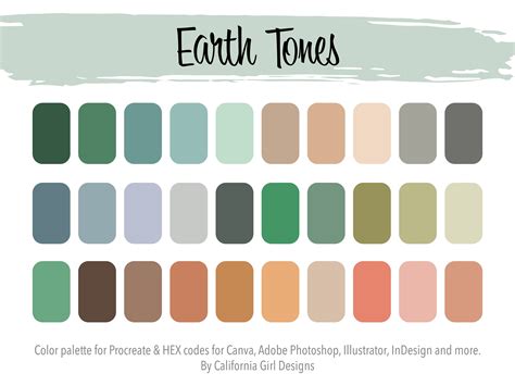 Earth Tones Color Palette For Procreate And Hex Codes For Canva And The