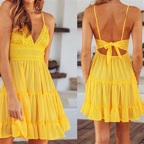 Womens Summer Lace Dress Sexy Backless V Neck Fashion Sleeveless Sundress Tp Ebay