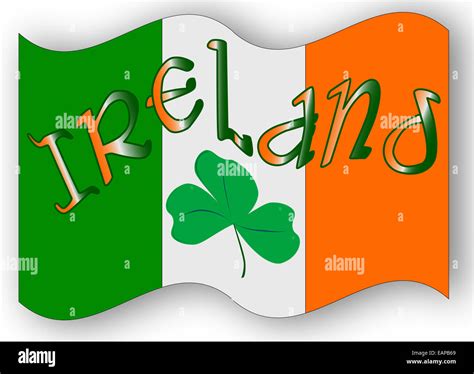 The Republic Of Ireland Flag With The Text Ireland And A Lucky Shamrock
