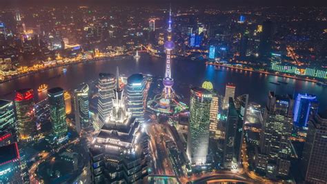 Aerial View Of Shanghai Pudong At Night From Shanghai World Financial