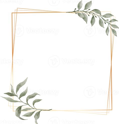 Green Leaf Watercolor Geometric Gold Frame 9369567 PNG