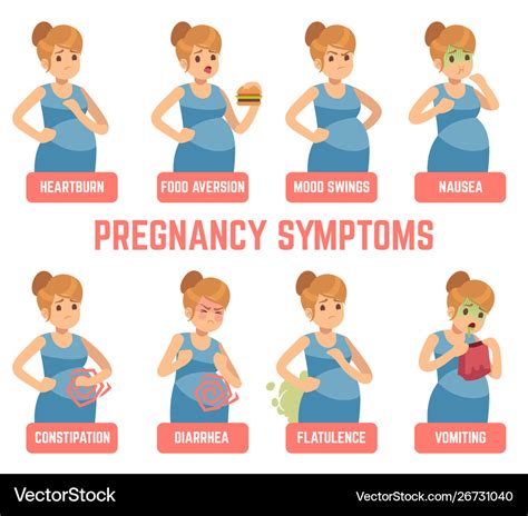 Pregnancy Symptoms Early Signs Pregnant Woman Vector Image