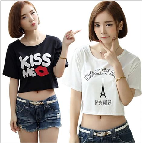 2017 Summer New Korean Letters Printed Loose Large Size Women Cotton Short Sleeved Crop Top In T