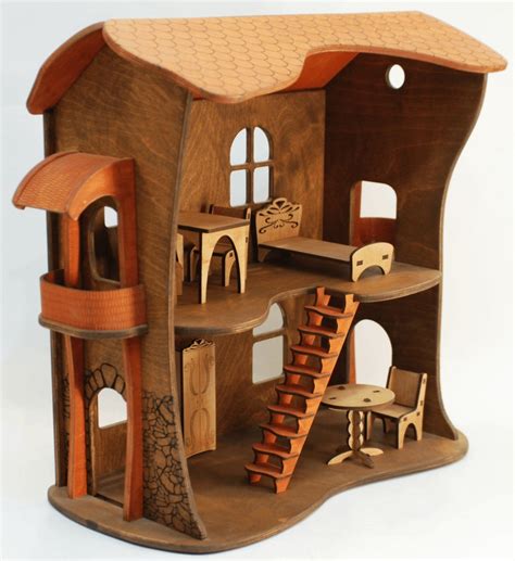 Wooden Dollhouse Wood Doll House Modern Toy Dollhouse Kit Etsy