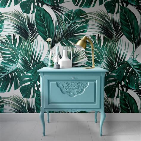 Tropical Removable Wallpaper Palm Leaves Wallpaper Modern Etsy