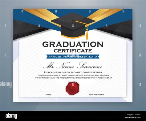 Diploma De La Escuela Secundaria El Diseño De La Plantilla De Certificado Con Tapón Graduado