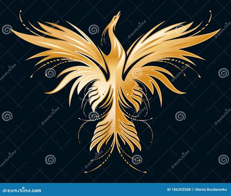 Stylized Image Of Golden Phoenix On Black Background Stock Vector