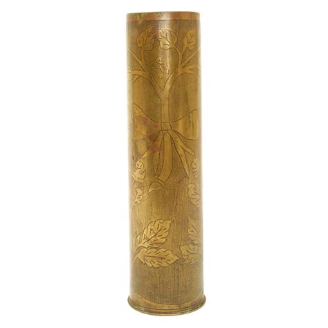 Original French Wwi Trench Art Engraved 75mm Brass Artillery Shell Dat