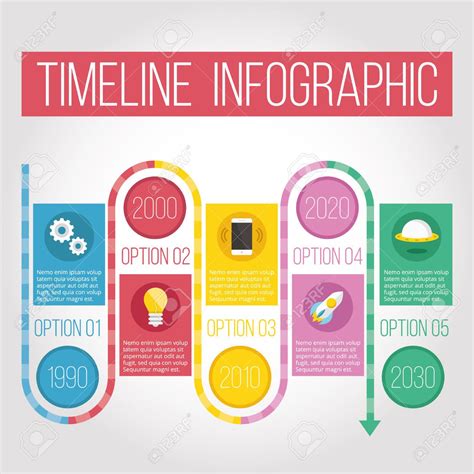 Línea De Tiempo Creativo Concepto Infografía Ilustraciones Vectoriales