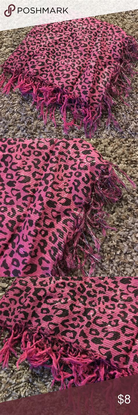 Nwot Hot Topic Leopard Print Pink Glitter Scarf Nwot Bright Pink With