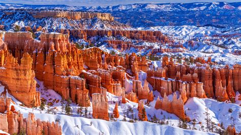 Aerial View Of Bryce Canyon National Park Usa Utah With Snow During