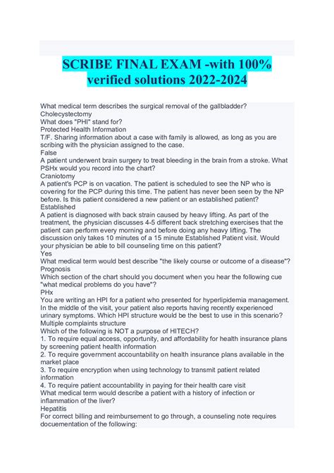 Scribe Final Exam With 100 Verified Solutions 2022 2024