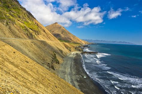 Picturesque Black Sand Volcanic Beach At Summer South Iceland Stock