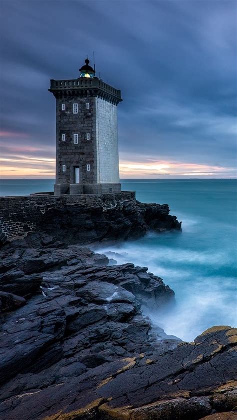 Brittany France Lighthouse Sea Clouds Dusk 640x1136 Iphone 55s5c