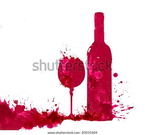 Bottle And Glass Of Wine In Watercolor Technique On A White Background
