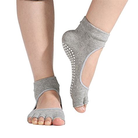 Buy Toeless Yoga Socks Grippy Pilates Barre Non Slip Skid Cotton For Women Grey Online At