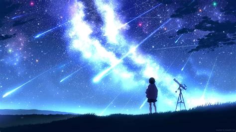 Anime Girl Stargazing Meteor Shower Live Wallpaper Moewalls