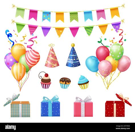 Birthday Party Elements Vector Set Birth Day T Boxes Pennants
