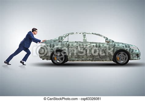 Businessman Pushing Car In Business Concept Canstock