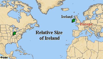 This site shows you the relative sizes of different things in the world: Relative Size of Ireland - Ireland's History in Maps. All ...