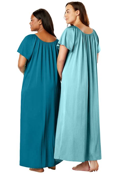 Only Necessities Womens Plus Size 2 Pack Long Silky Gown Pajamas
