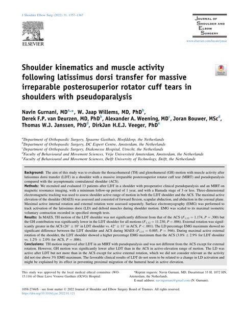 Pdf Shoulder Kinematics And Muscle Activity Following Latissimus