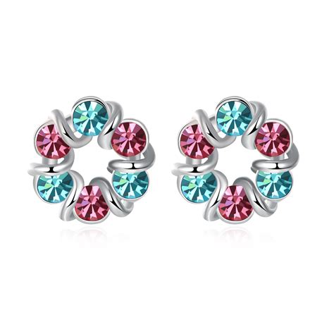 Ake New Fashion White Gold Color Multi Color Crystal Stud