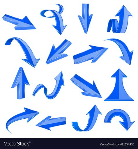 Blue 3d Arrows Straight And Bent Icons Royalty Free Vector