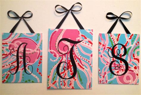 Lilly Pulitzer Inspired Set Of 3 Hand Painted Monogrammed Canvases