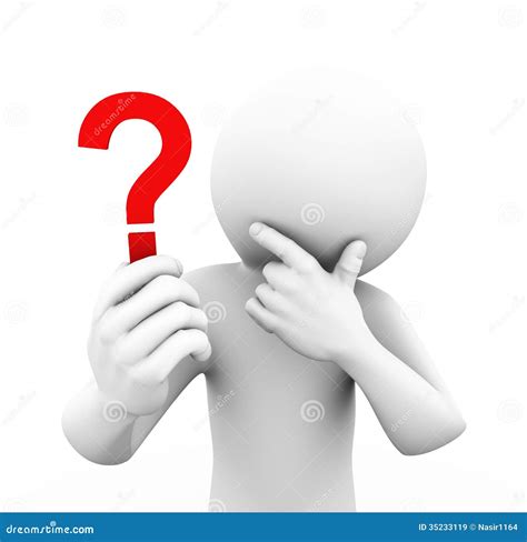 3d Man Holding And Looking At Question Mark Stock Illustration