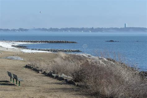Park And Beach Emerge As Fog Recedes From Fairhaven Massachusetts
