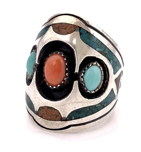 Sold Price RICHARD BEGAY NAVAJO STERLING SILVER TURQUOISE CORAL RING