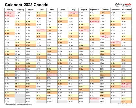 Canadian Calendar 2023 With Holidays Calendar 2023 With Federal Holidays