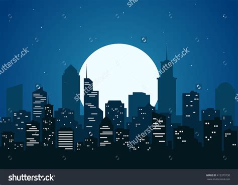 Night City Vector Illustration Dark Urban Scape Night Cityscape In