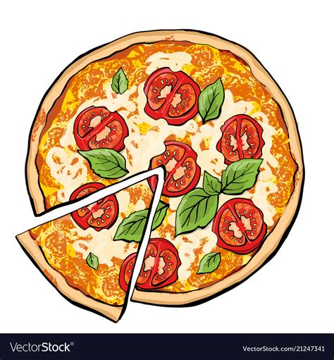 Pizza Margarita With Slice Royalty Free Vector Image