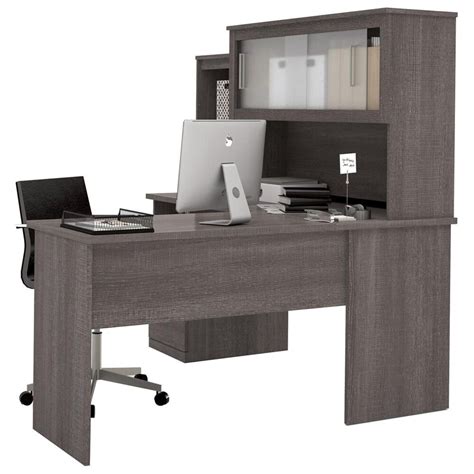 Bestar Dayton L Shaped Desk In Bark Gray Nebraska Furniture Mart