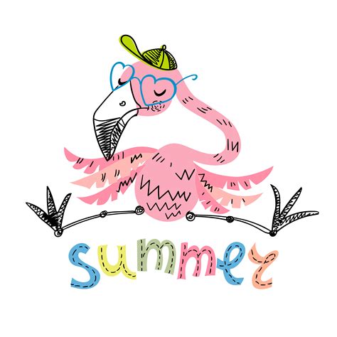 Funny Flamingo With Glasses And A Cap Summer Motifs Vector 601125