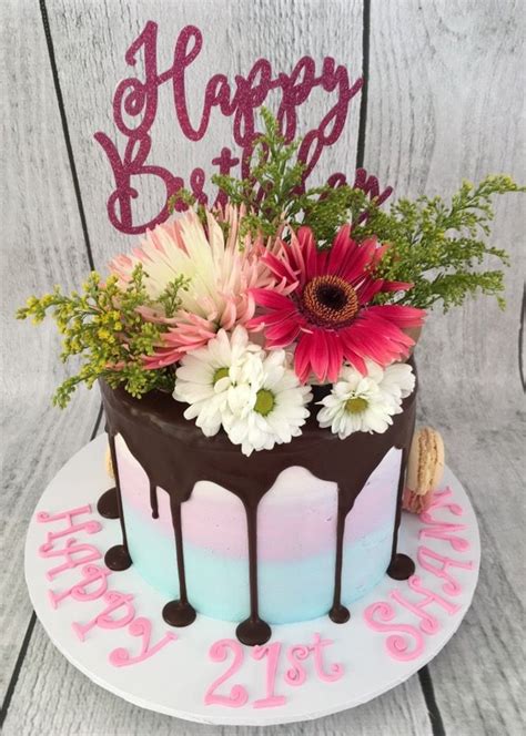 Give us a call today choose from our gallery or we can custom design a cake from your ideas & pictures. Drip cake multi colour with fresh flowers | Drip cakes ...