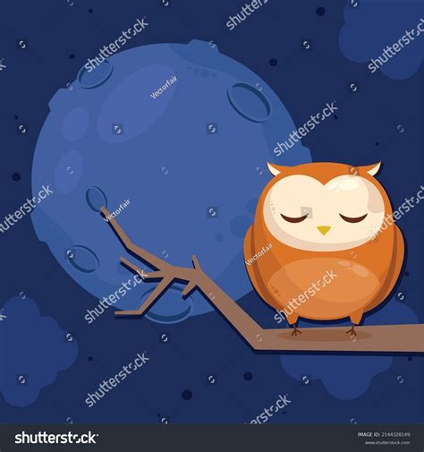 Owl Sleeping Character Night Scene Stock Vector Royalty Free