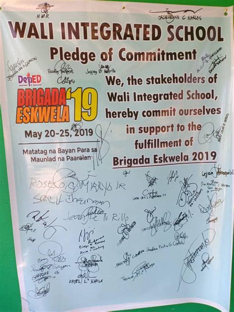 Pledge Of Commitment To Brigada Wali Integrated School Facebook