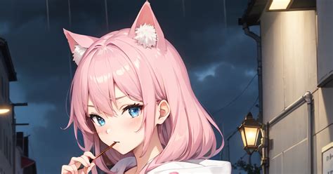 Cute Pink Anime Cat Girl With Pocky Sefinekのイラスト Pixiv