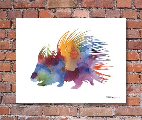Porcupine Art Print Abstract Watercolor Painting Animal Etsy