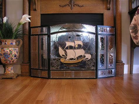 Fire Place Screen One Of A Kind Stained Glass Lamps Glass Fireplace Screen Stained Glass
