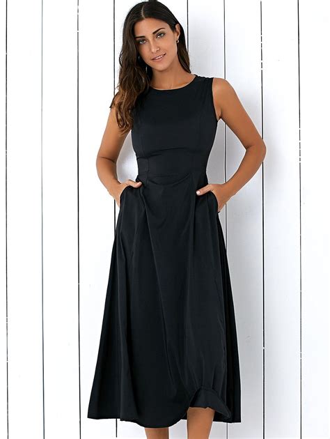 2018 Long A Line Sleeveless Semi Formal Plain Prom Dress Black L In