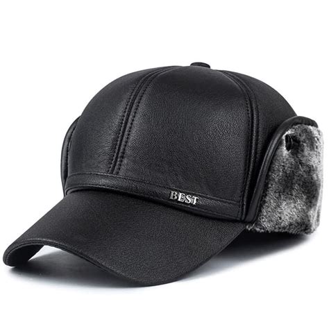 Earflaps Lined Leather Baseball Cap Made For Winter Ghelter