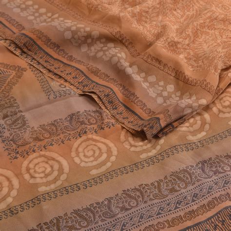 Sanskriti Vintage Sarees Peach 100 Pure Crepe Silk Printed Sari Craft