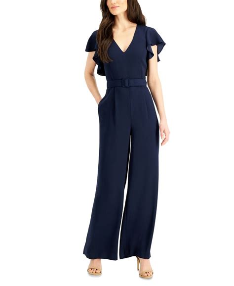 eliza j flutter sleeve belted jumpsuit and reviews pants and capris women macy s in 2021